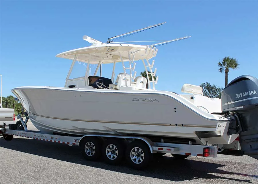 Burlington boat loaded on a trailer for recovery and towing