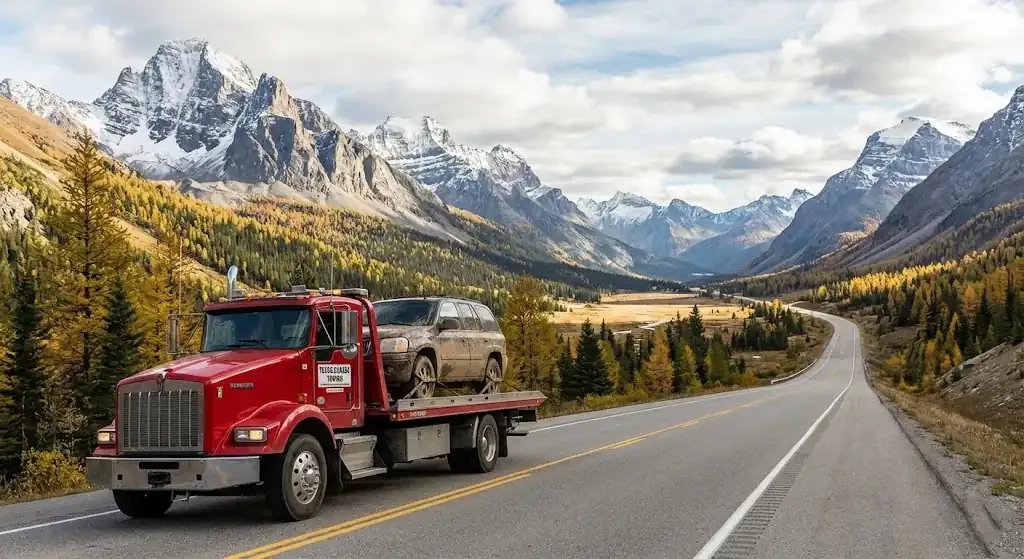 long-distance tow truck on a Burlington highway corridor